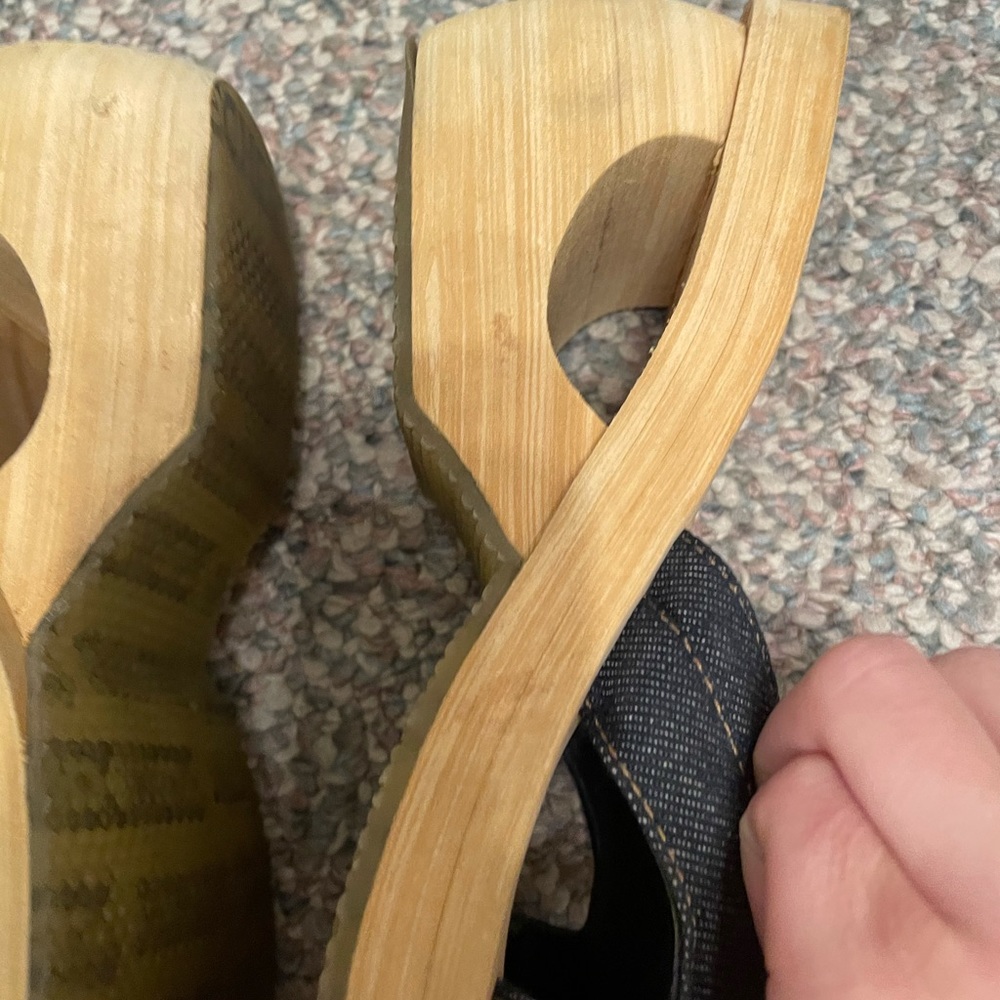 Vintage Sketchers Denim Wood Wedge Platform Sandals - Picture 7 of 11